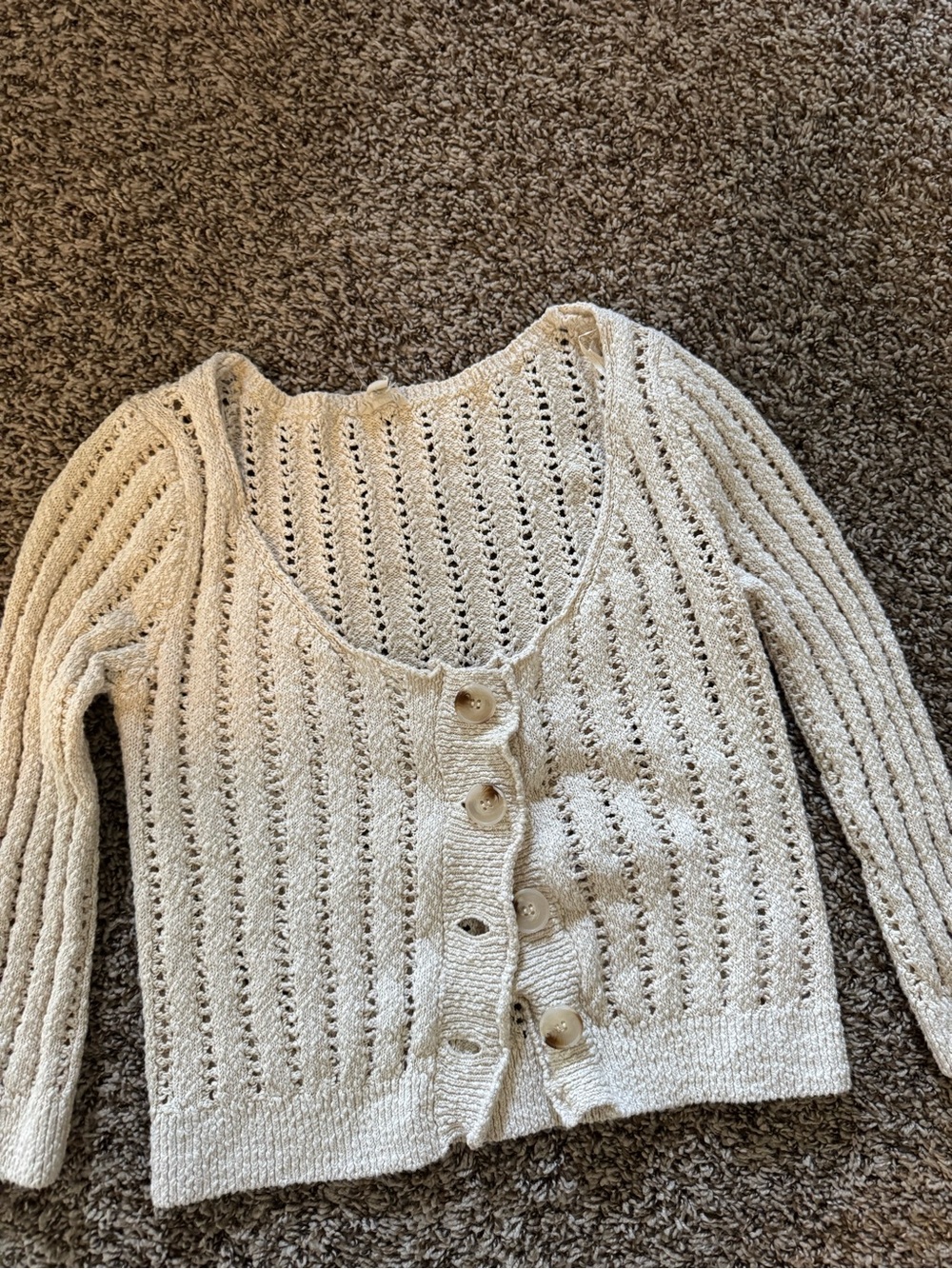 Pilcro Cream Open-Knit Button-Front Cardigan Anthropology